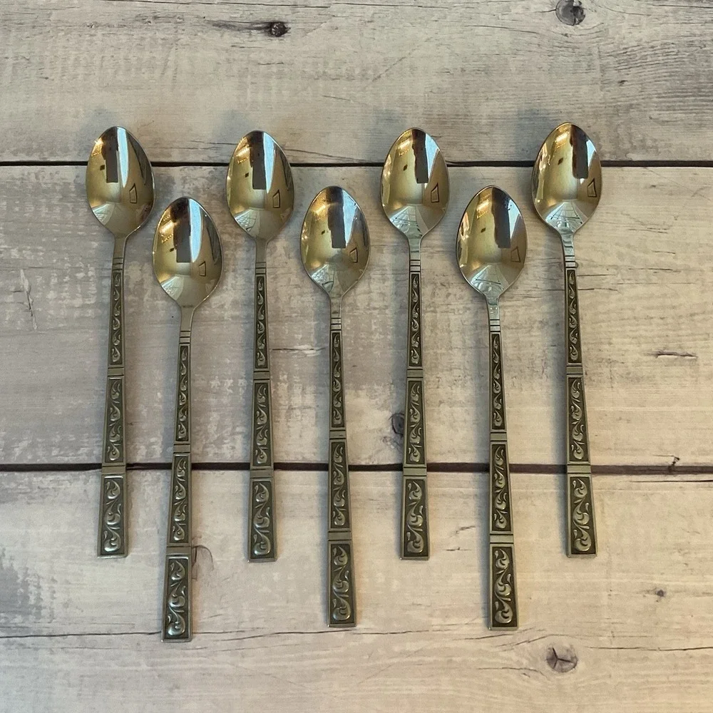 Riviera RIF4 Stainless Flatware Japan Set Of 7 Iced Tea Spoons MCM Vintage